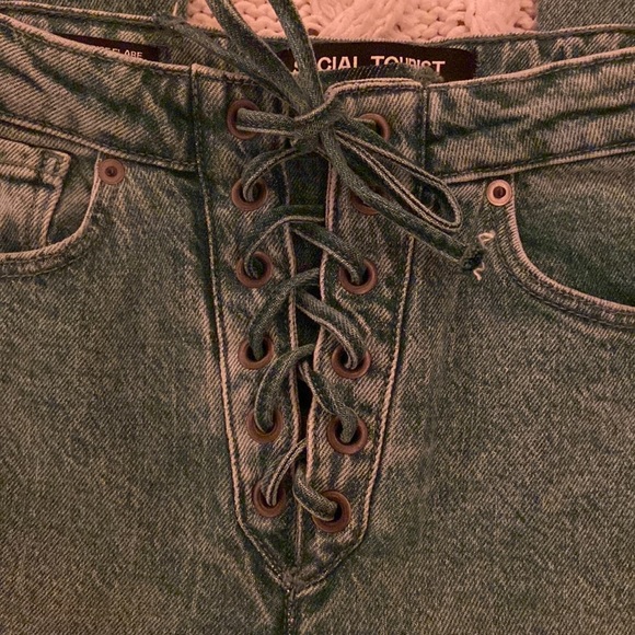 hollister ultra high rise flared lace up jeans social tourist size 0 - Picture 3 of 4